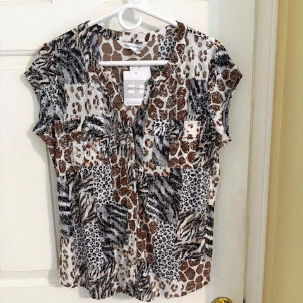 NWT Emily Daniels Animal Patchwork Knit Top Size M